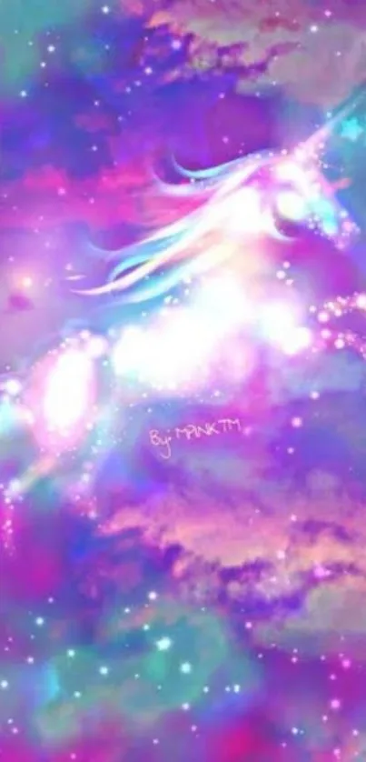 Vibrant cosmic unicorn in a galaxy scene.