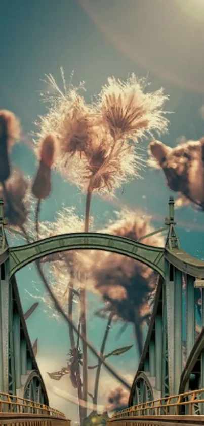 Dreamy vintage bridge with sunlit flowers mobile wallpaper.