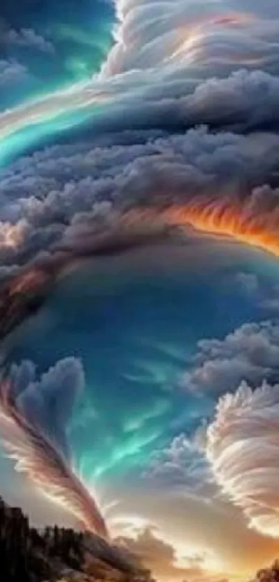 Surreal vortex in vibrant sky with dreamlike colors.