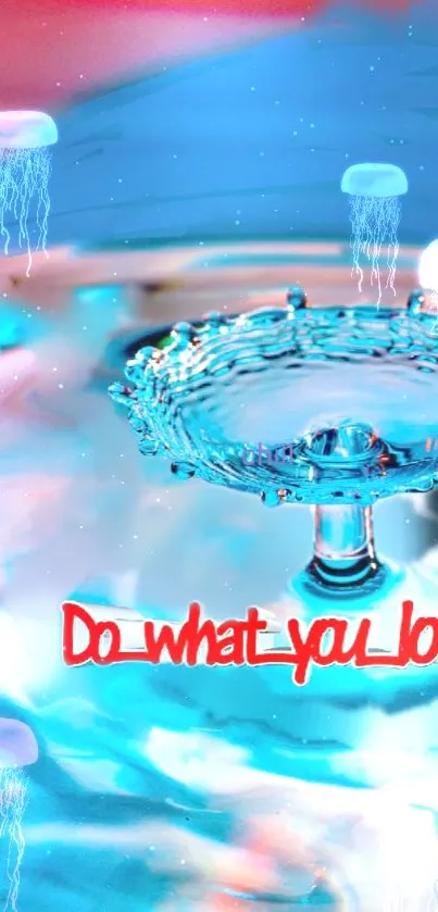 Dreamy water droplet with colorful lights and motivational text.