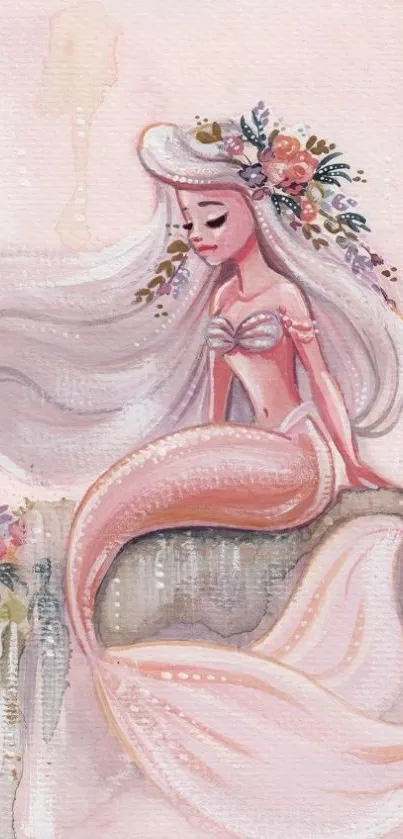 Dreamy watercolor mermaid art mobile wallpaper in pastel tones.