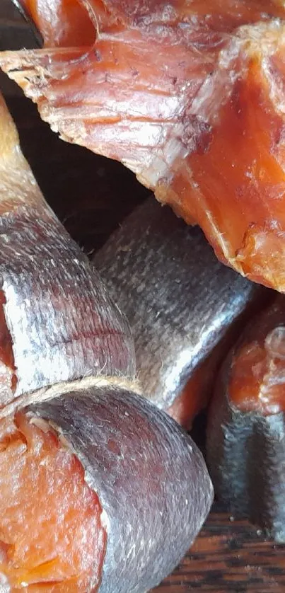 Close-up of dried fish texture wallpaper with brown and earthy tones.