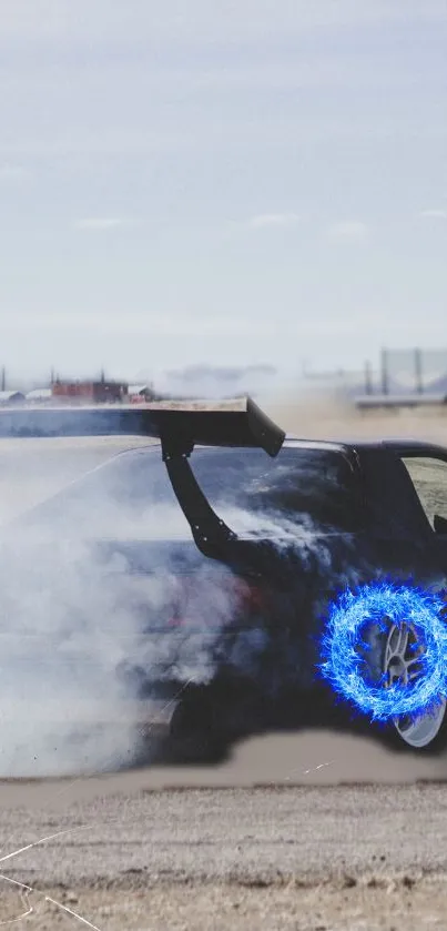 Dynamic wallpaper of a drifting car with blue flames.