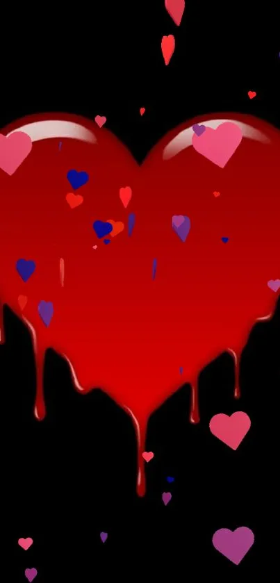 Mobile wallpaper featuring a red dripping heart on a black background.