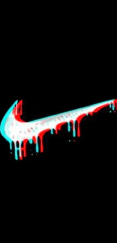 Neon dripping swoosh on black background mobile wallpaper.