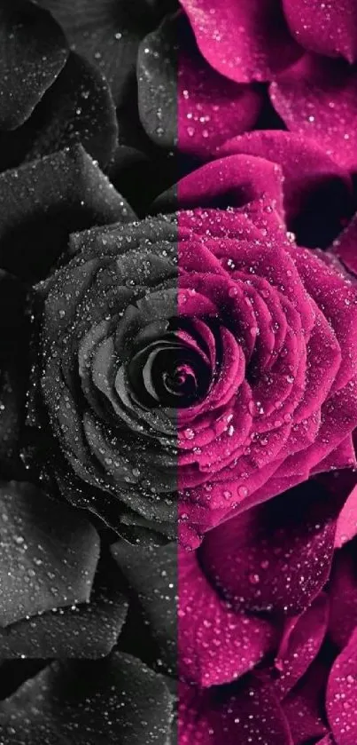 Dual-toned rose mobile wallpaper in black and magenta.