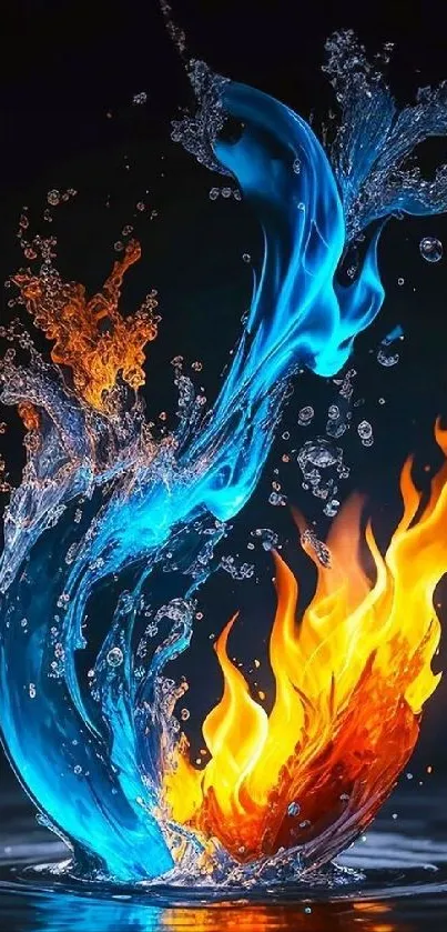 Abstract water and fire art mobile wallpaper.