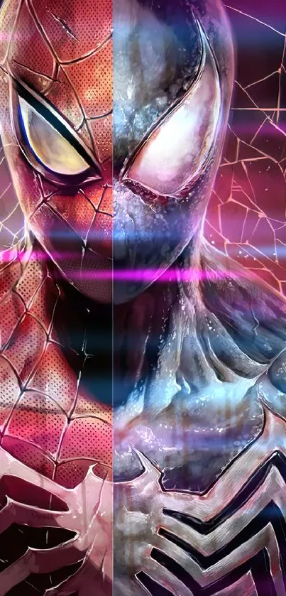 Dual Spider-Hero wallpaper with vibrant red and blue hues.