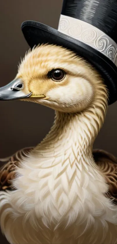 Duck wearing a top hat, stylish and whimsical art.