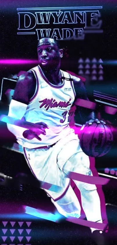 Neon-themed Dwyane Wade mobile wallpaper art.