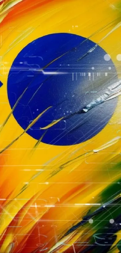 Vibrant abstract wallpaper with blue circle on yellow background.