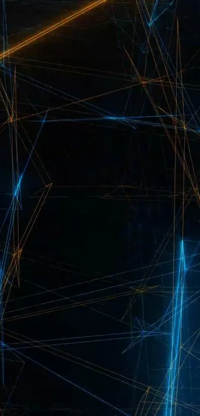 Dynamic abstract lines with glowing blue and orange on a dark background.