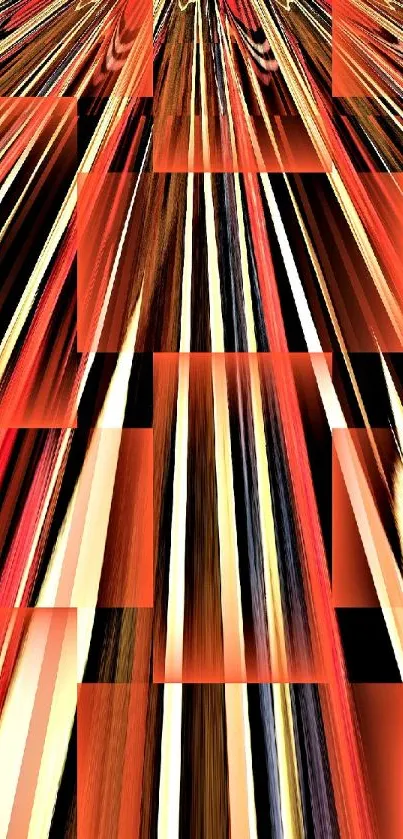 Dynamic mobile wallpaper with vibrant red and orange abstract lines.