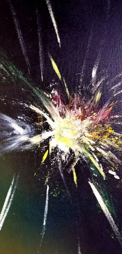 Abstract artwork with color bursts on a black background.