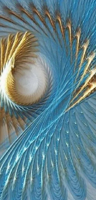 Abstract spiral art with blue and gold dynamic patterns.