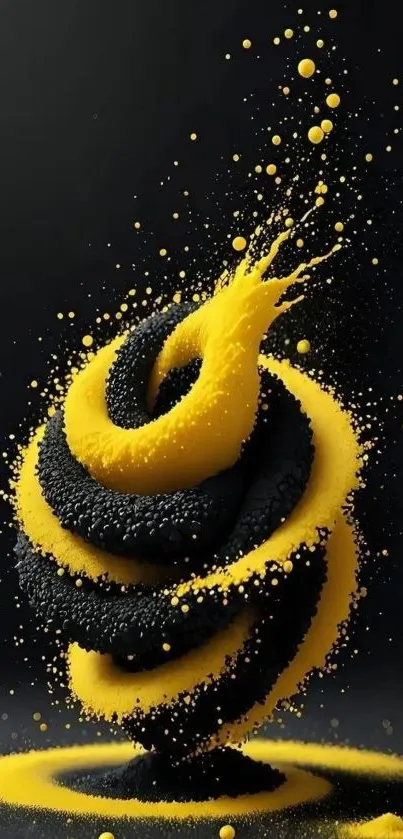 Abstract black and yellow spiral design for mobile wallpaper.