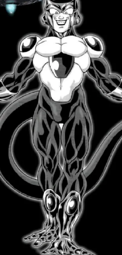 Black and white alien hero with a dynamic pose.