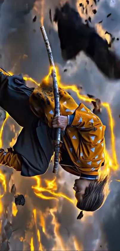 Dynamic anime action wallpaper with electrifying colors.