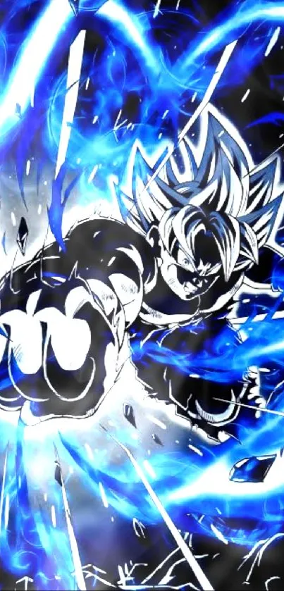 Dynamic anime character with blue energy aura.