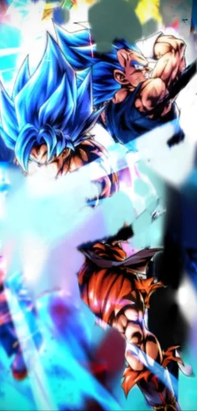 Anime action wallpaper with blue tones and powerful characters.