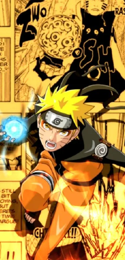 Naruto performing Rasengan in vibrant manga style.