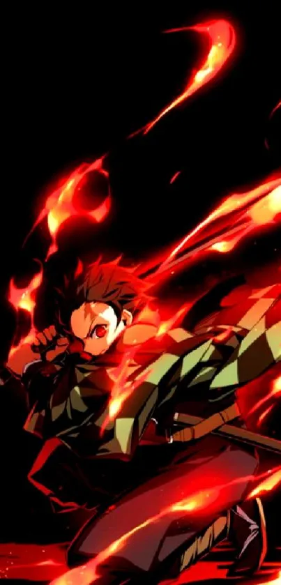 Anime character with fiery effect on black background wallpaper.