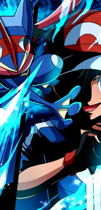 Anime action wallpaper with electric blue energy and a dynamic character duo.