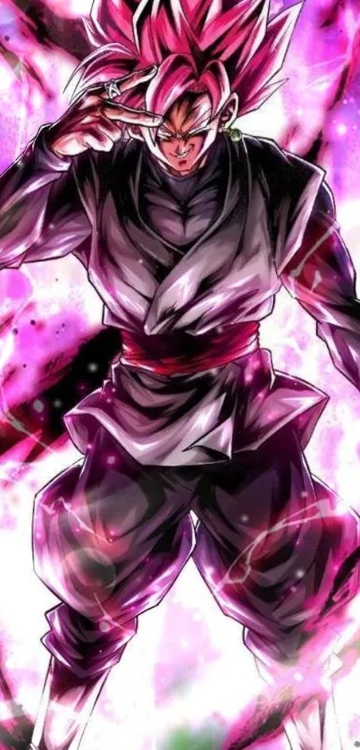 Anime character with pink aura and dynamic pose, intense energy scene.