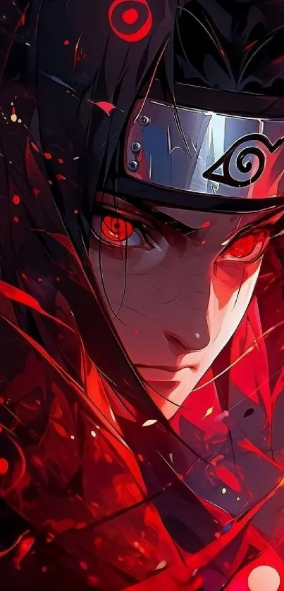 Anime character with striking red and black hues in dynamic art style wallpaper.