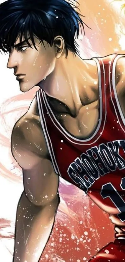 Anime basketball player with dynamic colors.