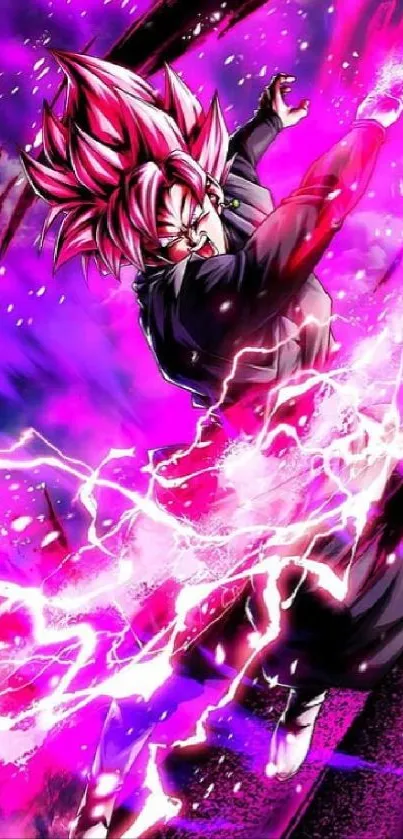 Anime character with pink lightning in dynamic battle scene.