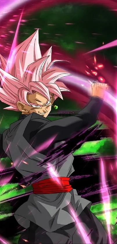 Anime character in dynamic battle with pink energy aura.