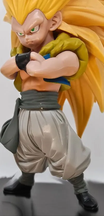 Anime figure with bold pose and striking yellow hair.