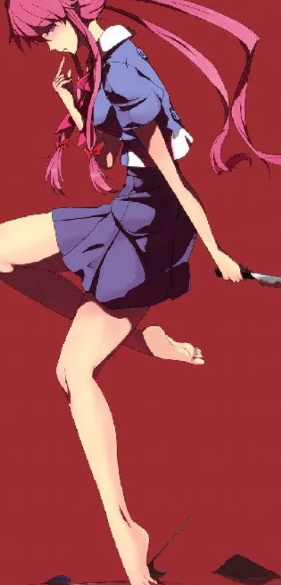 Anime character on a crimson red background with dynamic pose.