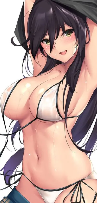 Anime character in bikini with long hair and dynamic pose.