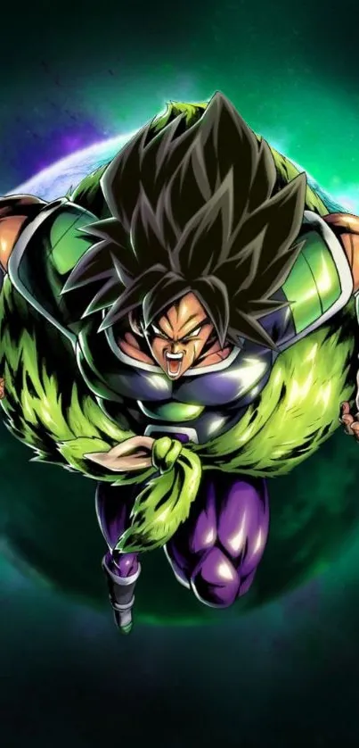 Anime character in green aura, dynamic design.