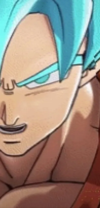 Anime character with blue hair and intense expression in digital art.