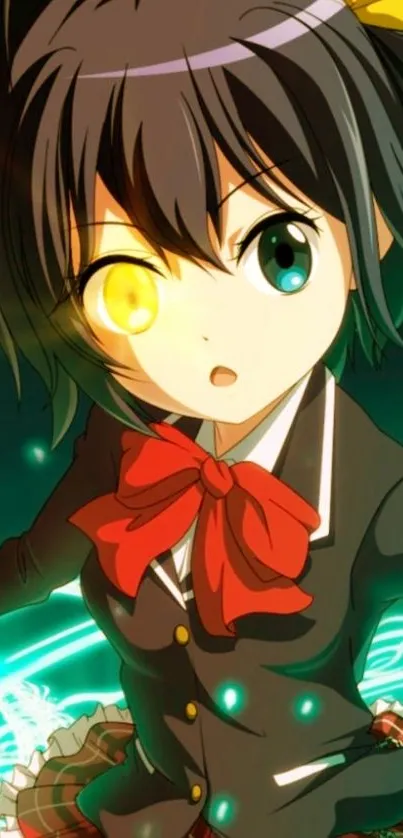 Anime character with glowing eyes and vibrant colors in dynamic pose.