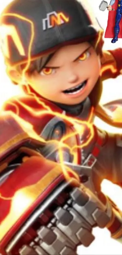 Anime character with fiery orange details in action pose.