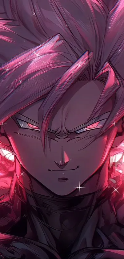 Vibrant anime character with pink glow and intense expression.