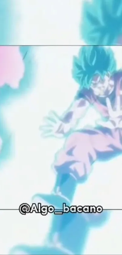 Anime character with vibrant blue aura and pink energy in dynamic pose.