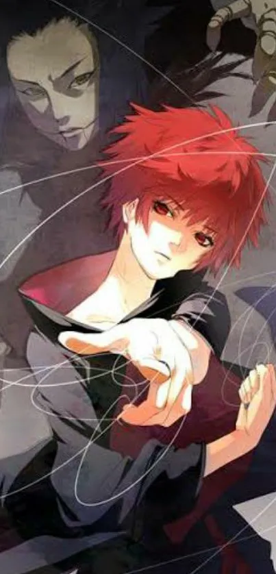 Anime character with red hair and shadowy background