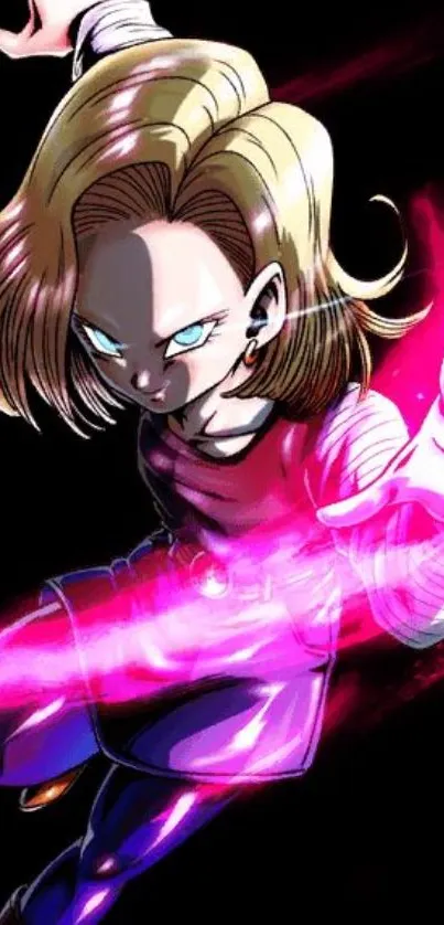 Anime character glows with vibrant energy against black background.