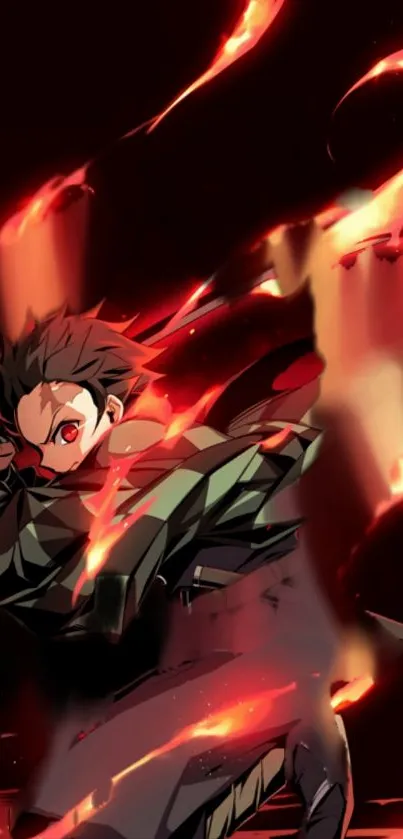 Fiery anime character in dynamic action scene wallpaper.