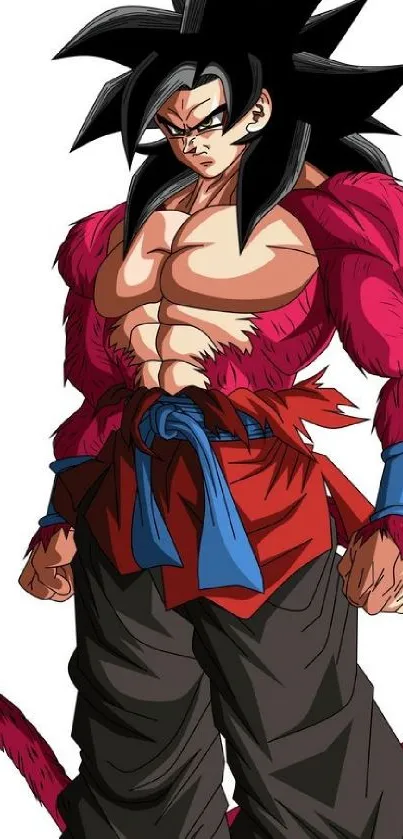 Vibrant anime character with red fur and powerful stance on a mobile wallpaper.