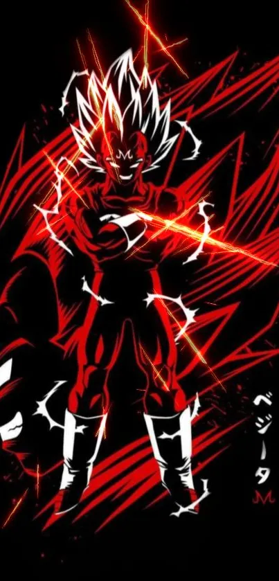 Anime character with red energy on black background.