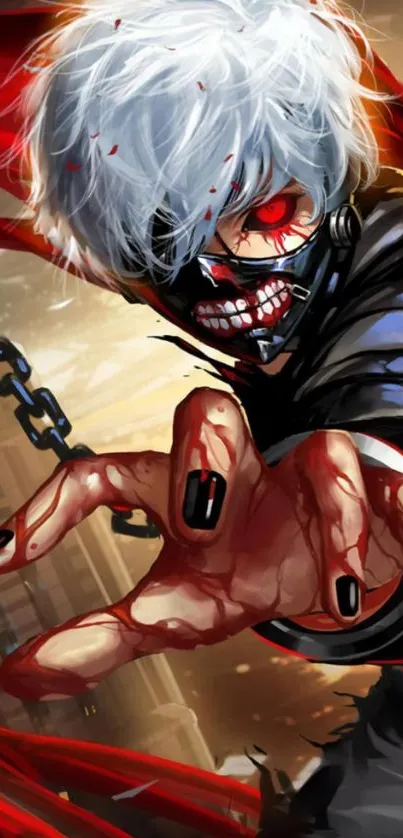 Anime character with white hair and red cape reaching out.