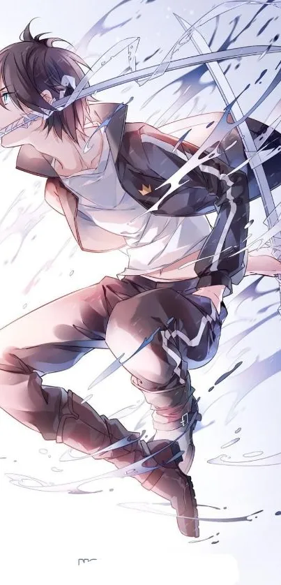 Dynamic anime character mobile wallpaper with fluid lines.