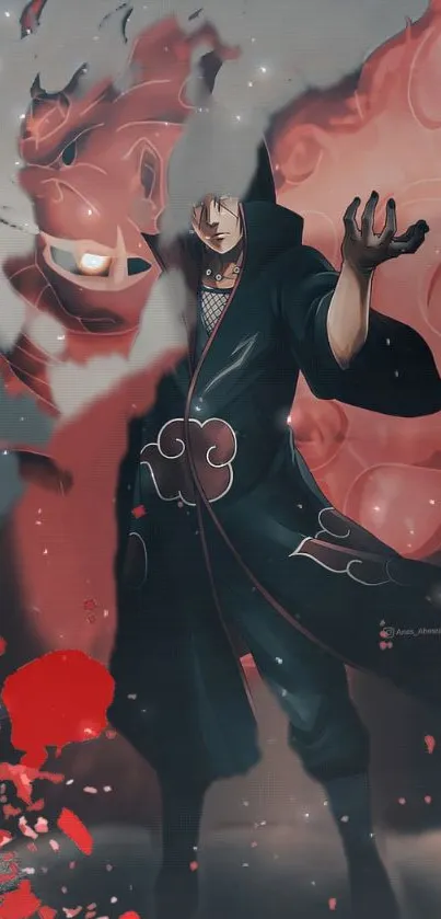 Anime character with red aura, perfect for mobile wallpaper.