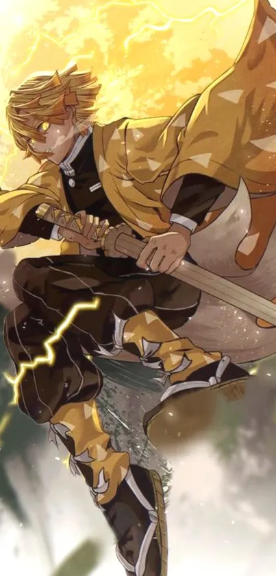 Anime character with lightning and a yellow background.